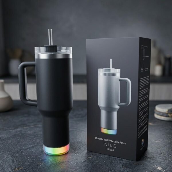 Premium Aquaminder Nile LED Tumbler 1200ml | Insulated Drink Cup – Gray, White, Black