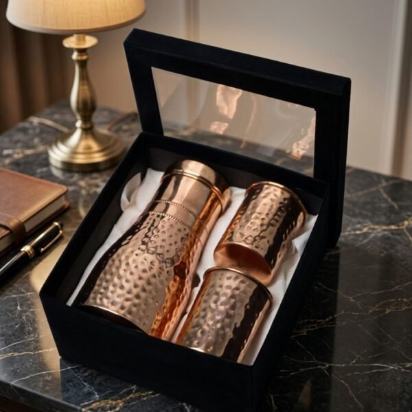 Hammered Copper Bottle & Glass Set