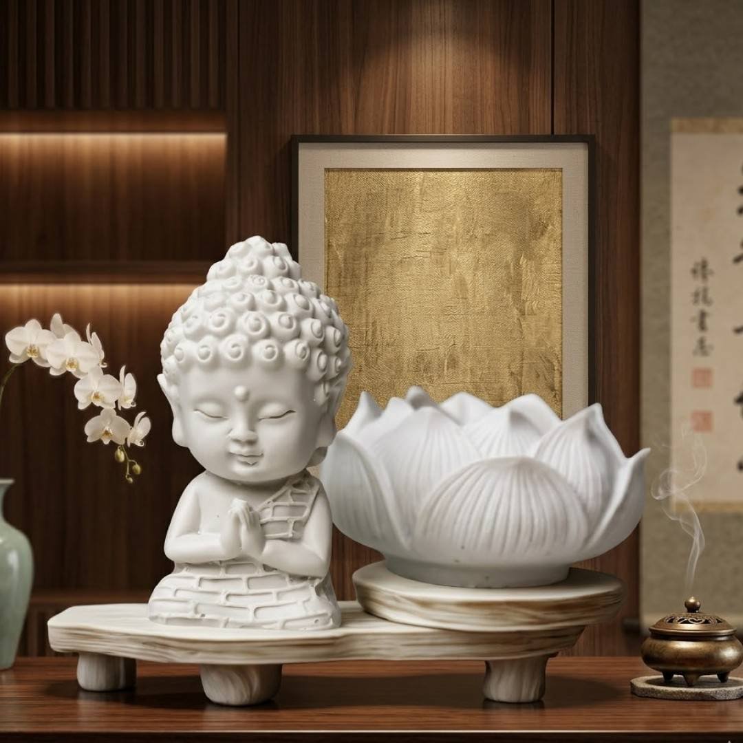 MeditatingBuddhaIdolswithLotusAccentsSetof
