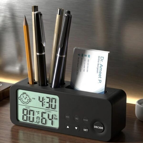 eo Decision Making Clock with Dual Alarms Pen Stand and Card Holder